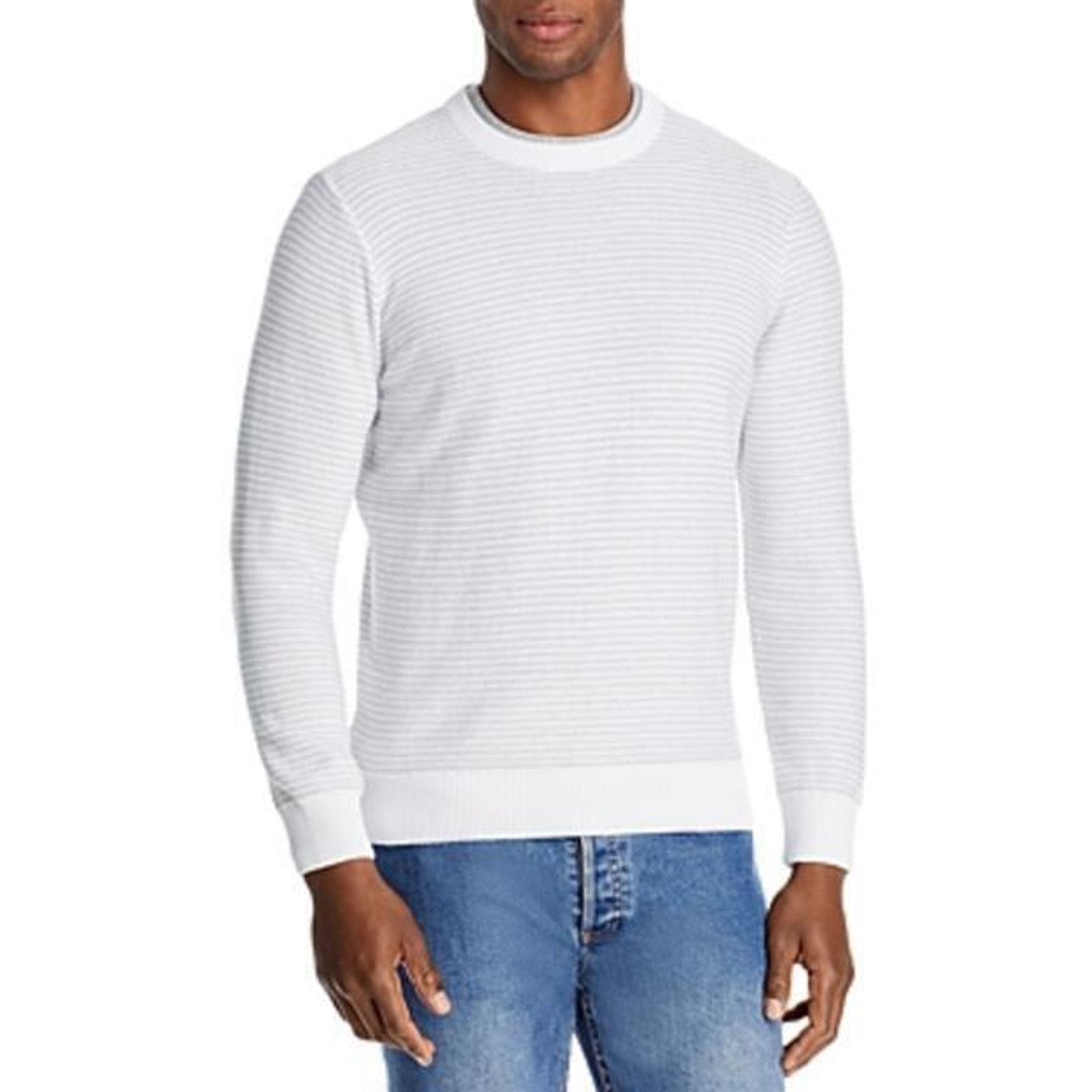 The Men's Store Cotton Regular Fit Crewneck Sweater White Grey Size 2xl 0297